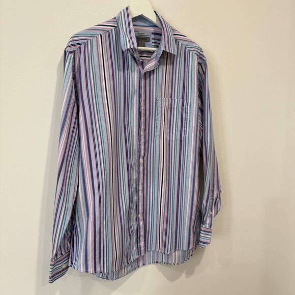 Johnston & Murphy Tailored Fit Multicolor Striped Button-Down 100% Cotton Shirt - Picture 3 of 17
